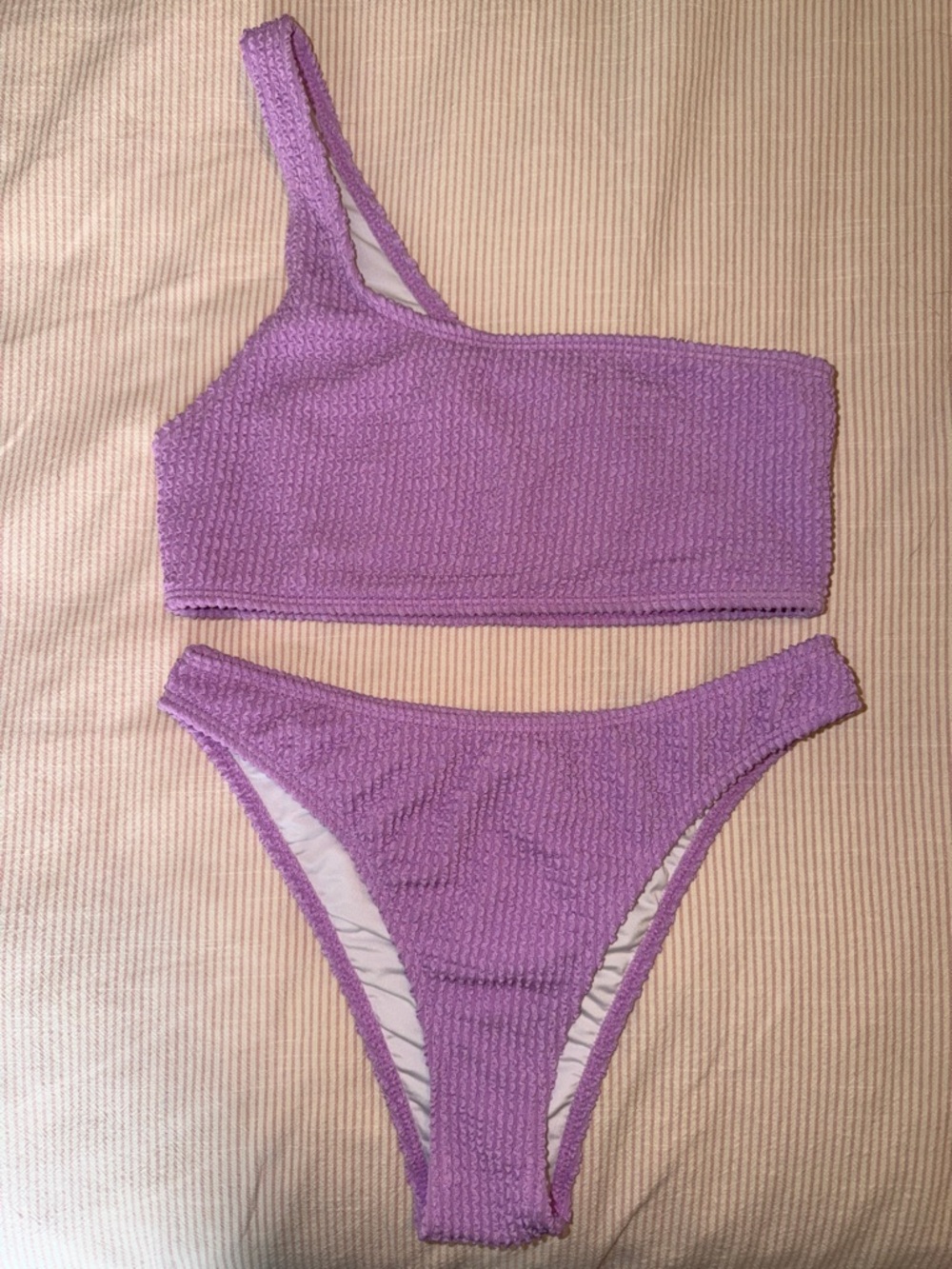 One-Shoulder Textured Lavender Bikini Set